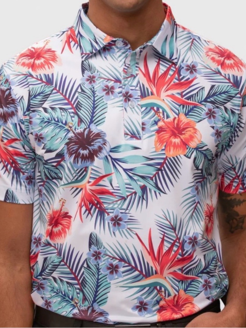 Mens Waggle Collared Golf Hawiian Tropics Palm Polo